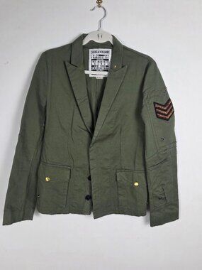 ZADIG & VOLTAIRE Virginia Grunge Military Blazer Jacket Army Green XSmall 36